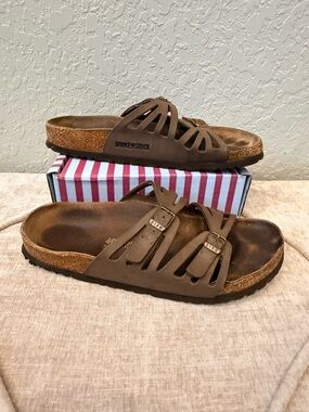 Birkenstock Granada- Brown Cutout Double Buckle Slide Sandals